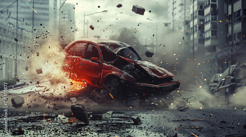 Dramatic Urban Car Collision Scene © UsamaR