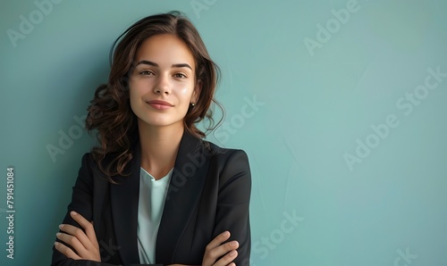 beautyful and confident woman lean on wall with copyspace at right side, Generative AI  photo