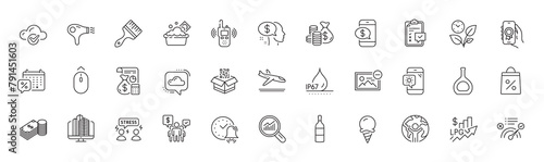 Award app, Swipe up and Global business line icons. Pack of Teamwork, Qr code, Cognac bottle icon. Brush, Alarm bell, Shopping bag pictogram. Cloud communication, Pay, Accounting. Line icons. Vector photo