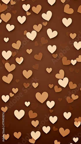 brown hearts pattern scattered across the surface, creating an adorable and festive background for Valentine's Day or Mothers day on a Beige backdrop. The artwork is in the style of a traditional Chin