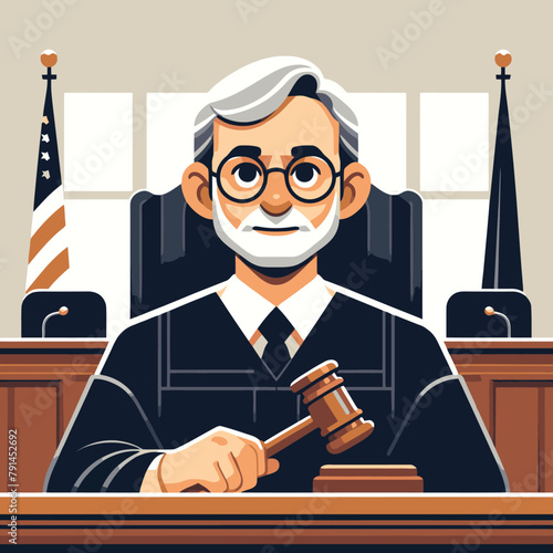 illustration of a judge in a courtroom