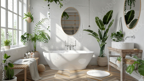 Elegant bathroom with white walls white basin