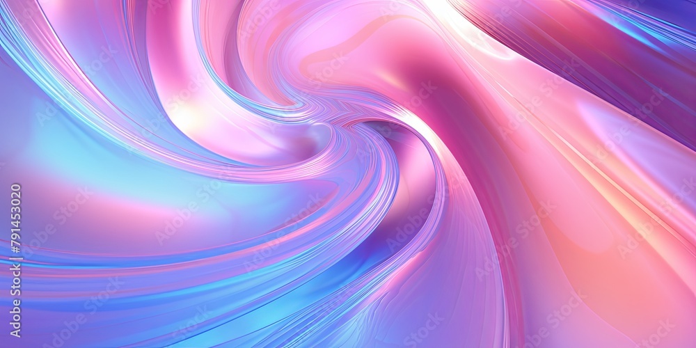 Coral abstract background with spiral. Background of futuristic swirls in the style of holographic. Shiny, glossy 3D rendering. Hologram with copy space for photo text or product, blank empty copyspac