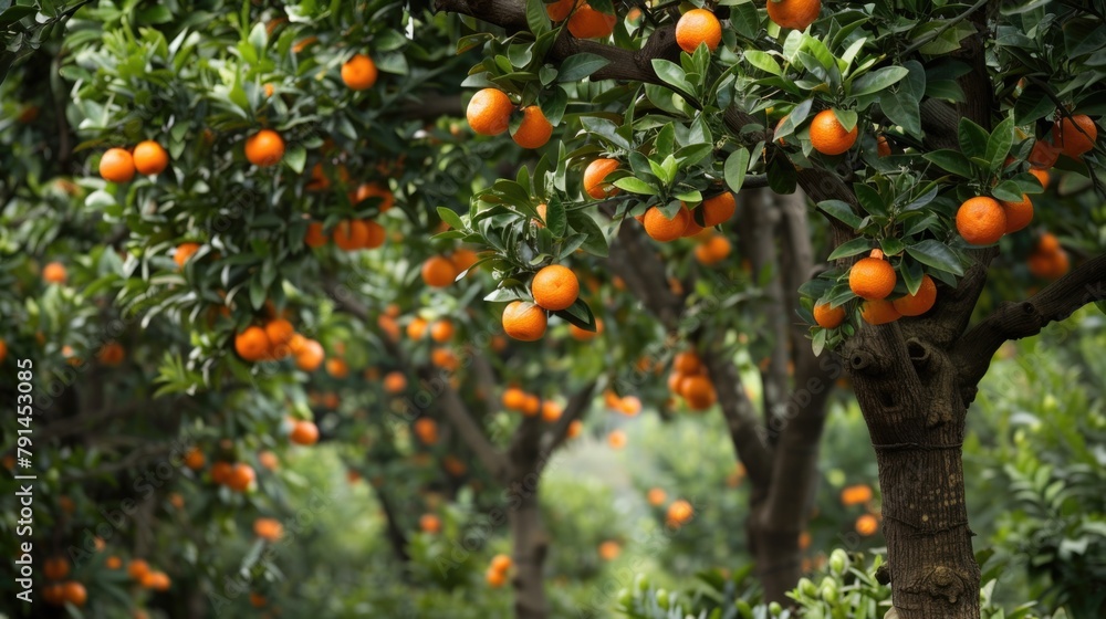 Fruit Garden: Valencia's Bloomy Orange Orchard with Sweet Tropical Citrus Trees