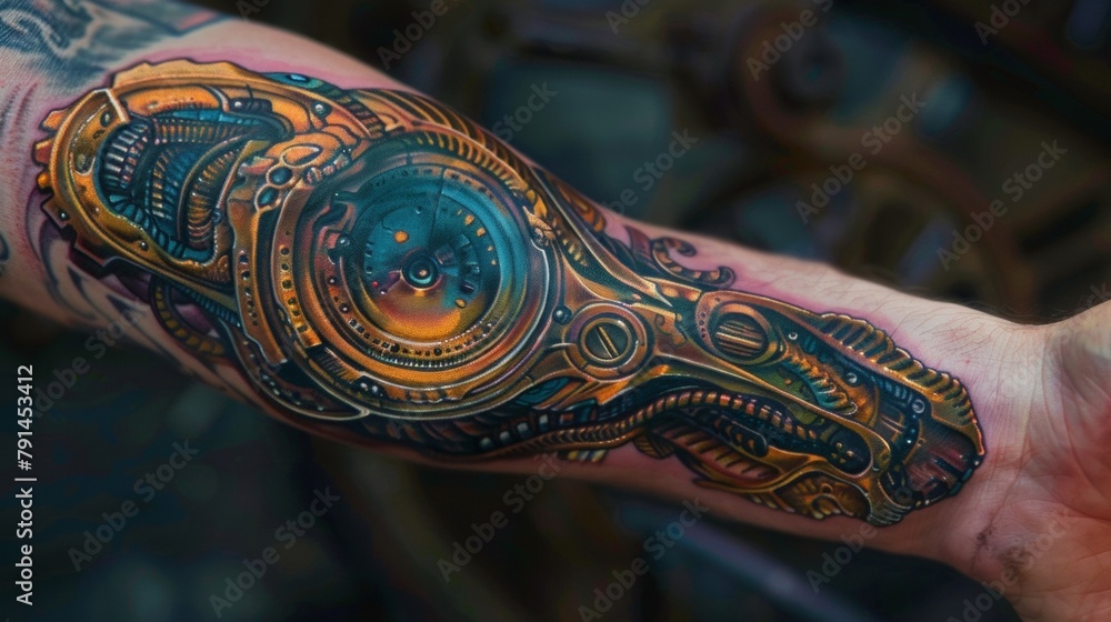 Show off your mood with this vibrant biomechanical tattoo that shifts in color depending on your emotions. .