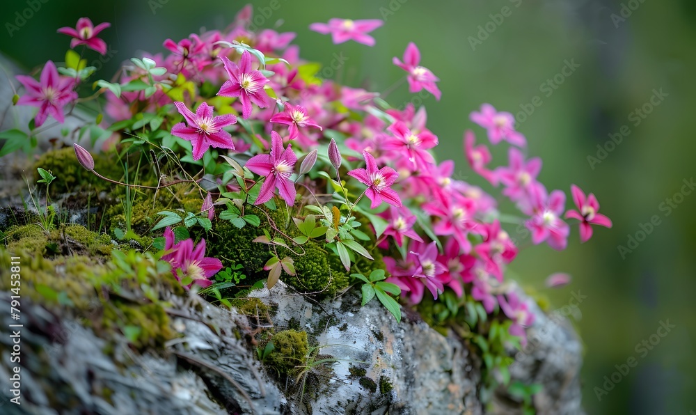 Fototapeta premium many plants are blooming, many enchanting big red clematis, Generative AI 