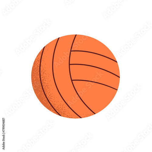 Kids ball with orange color. Sport equipment to play match. Basketball, volleyball, handball icon. Round symbol of active games, activities. Flat isolated vector illustration on white background