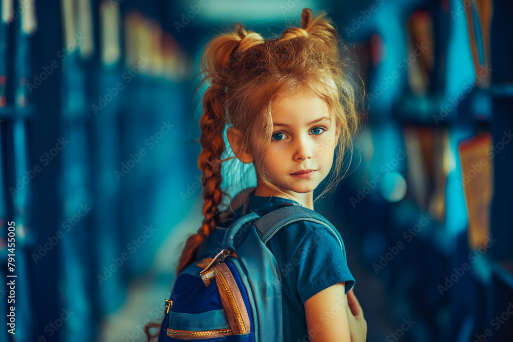 Back to school concept photo. One lonely child with a big backpack on his back, going to school. Back to school concept photo. One lonely child with a big backpack on his back, going to school.