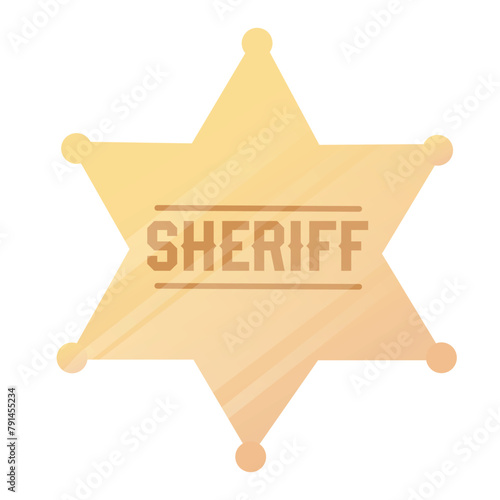 Golden hexagonal star icon. Illustration sheriff badge symbol. Cowboy aesthetic concept. Wild west, country style. Flat vector illustration isolated on white background.