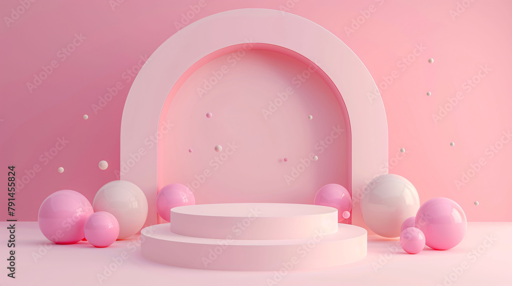 Luxurious 3D render of a charming podium for displaying products, centered with an inviting atmosphere. Luxurious 3D render of a charming podium for displaying products, centered with an inviting atmosphere.
