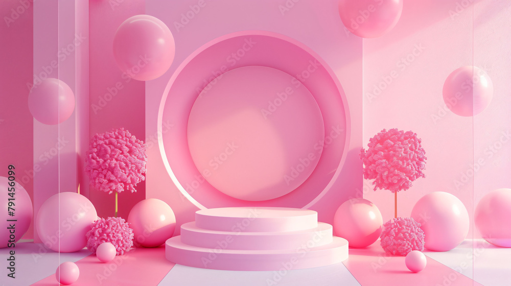 Luxurious 3D render of a charming podium for displaying products, centered with an inviting atmosphere. Luxurious 3D render of a charming podium for displaying products, centered with an inviting atmosphere.