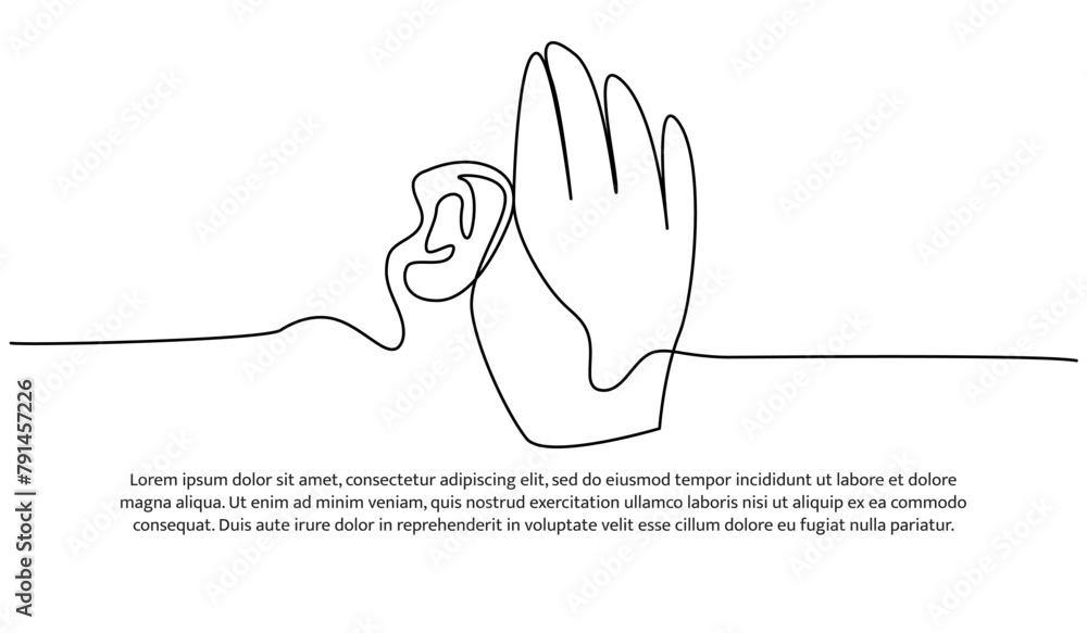 Continuous line design of care about ear health. Single line decorative elements drawn on a white background. Continuous line design of care about ear health. Single line decorative elements drawn on a white background.