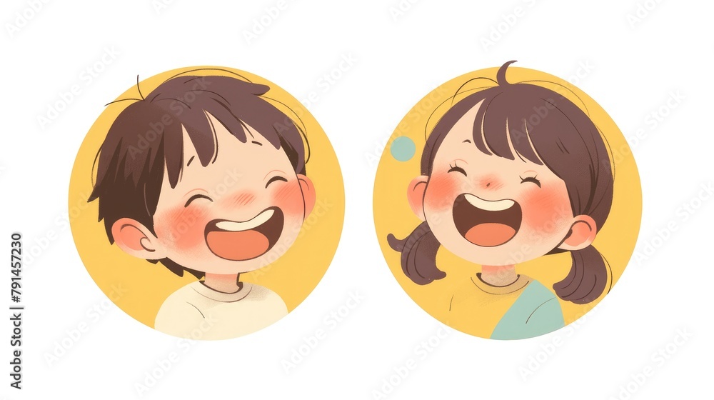 The charming icon depicting smiling children in a circular or elliptical frame is perfect for adding a touch of joy to advertisements gift wrap or banners designed for children The charming icon depicting smiling children in a circular or elliptical frame is perfect for adding a touch of joy to advertisements gift wrap or banners designed for children