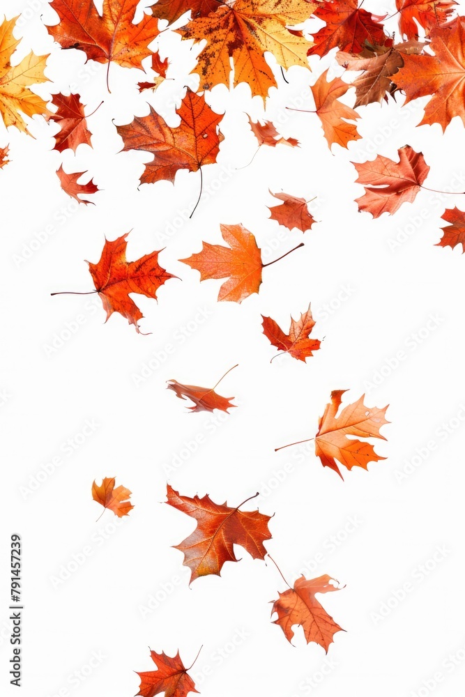 Falling Fall Leaves. Autumn Maple Leaves Design Element in Closeup Isolated on White Background