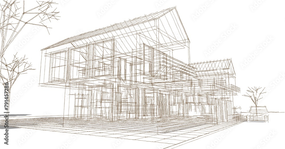 modern house sketch 3d illustration	
