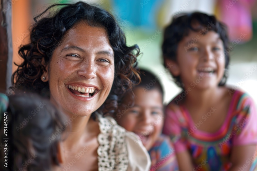 Hispanic People. Joyful Hispanic Mother Engaging with Her Cheerful Children Hispanic People. Joyful Hispanic Mother Engaging with Her Cheerful Children