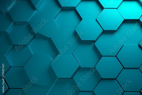 Cyan background with hexagon pattern  3D rendering illustration. Abstract cyan wallpaper design for banner  poster or cover with copy space for photo text or product  blank empty copyspace. 