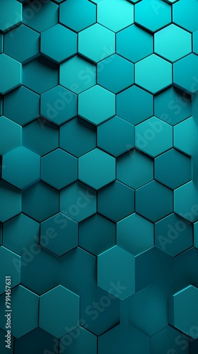 Cyan background with hexagon pattern  3D rendering illustration. Abstract cyan wallpaper design for banner  poster or cover with copy space for photo text or product  blank empty copyspace. 