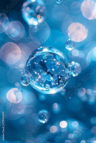 Wallpaper Mural Sparkling Blue Bubble with Suspended Water Droplets and Bokeh Background Torontodigital.ca