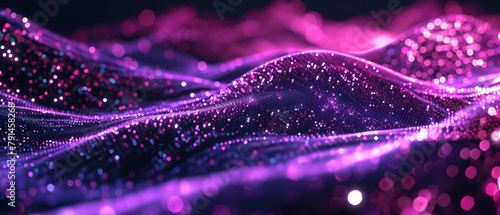 Vibrant Purple Digital Waves and Sparkling Particles Background