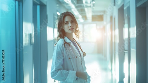 Confident Doctor in Hospital Corridor photo