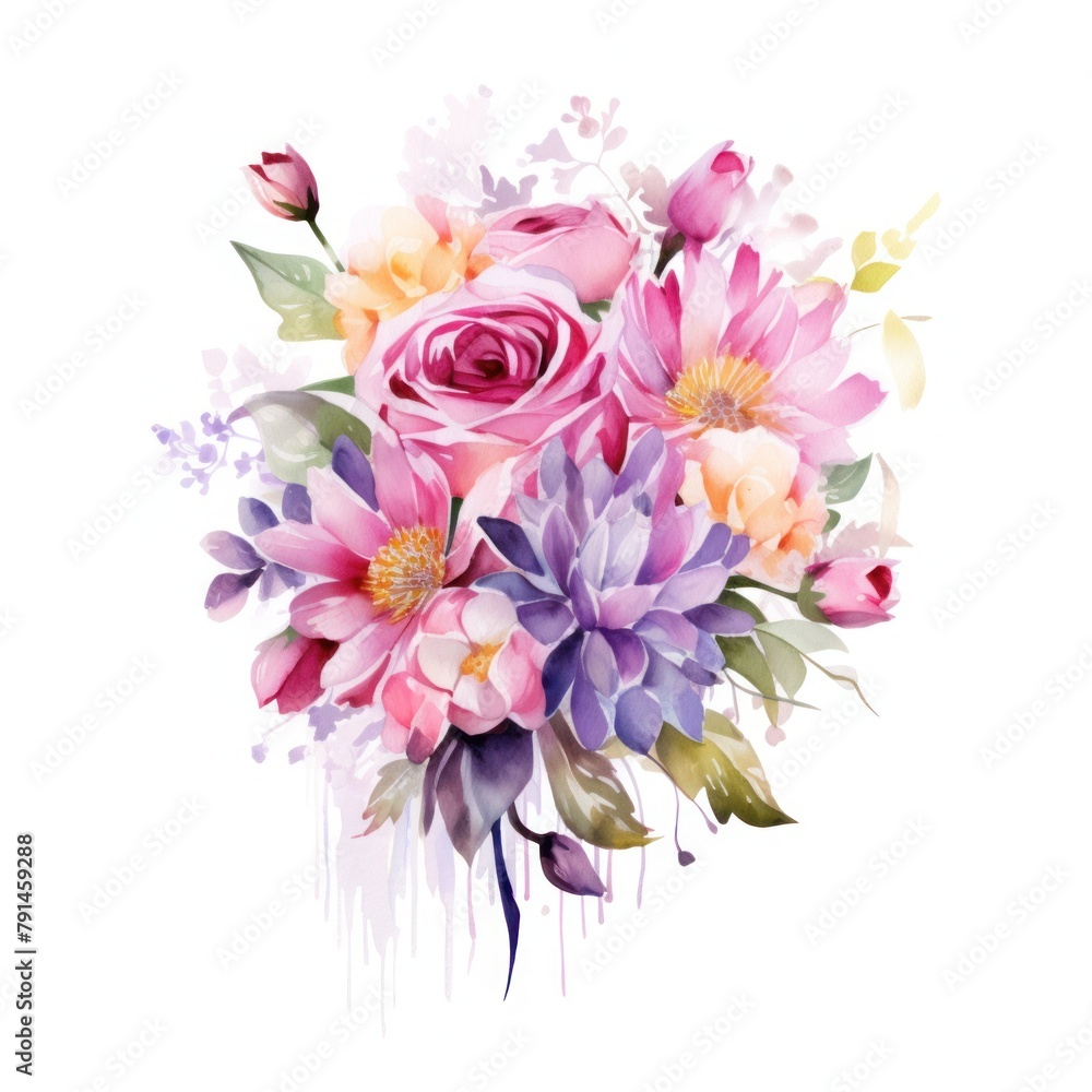 Painter's style illustration of a luxurious style watercolor pastel floral bouquet