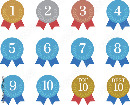 シンプルなランキングメダルのセット