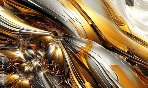 3d abstraction modern and creative interior mural wall art wallpaper with golden colors, Generative AI