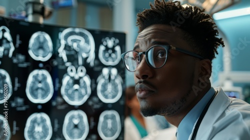 A Doctor Evaluating Brain Scans photo