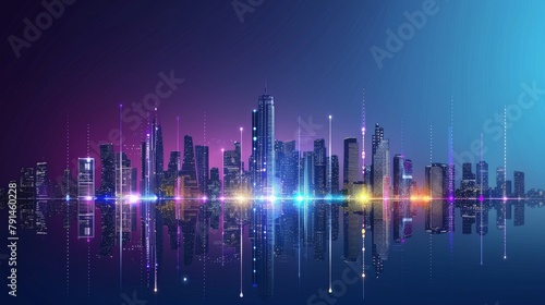 Futuristic cityscape with digital network overlay. A stunning visual representation of a smart city, with digital connections and a network overlay implying a connected, data-driven metropolis © Mercedes