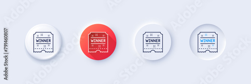 Winner ticket line icon. Neumorphic, Red gradient, 3d pin buttons. Amusement park award sign. Line icons. Neumorphic buttons with outline signs. Vector