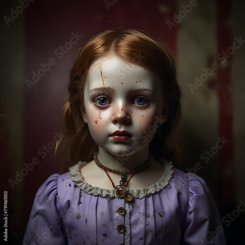 Creepy portrait of a little girl. Horror theme and Halloween.