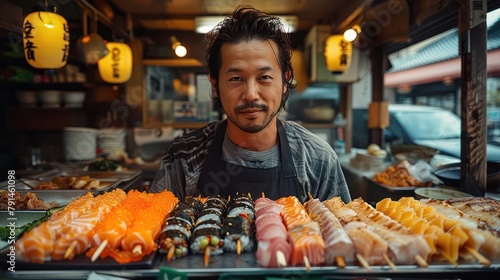 A Man's contentment savoring a fresh sashimi platter in Okinawa.