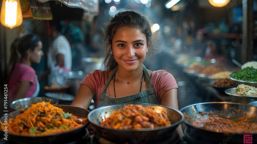 Beautiful female seller in Nepalese Restaurants in Kathmandu