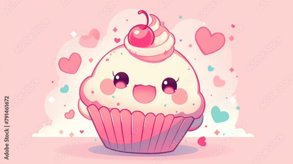 Delight in the adorable charm of the sweet cupcake kawaii character
