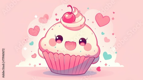 Delight in the adorable charm of the sweet cupcake kawaii character