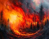 A wildfire burns through a forest, consuming everything in its path.