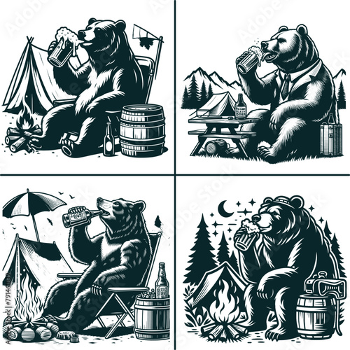 Bear Drinking Beer , Bear Camping with Beer svg, Camp Life T-shirt , Wild Life Vector File