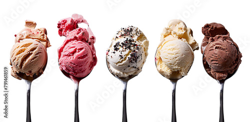5 tablespoons of ice cream, chocolate flavored, rum flavored, cheese flavored, strawberry flavored, vanilla flavored, banner, poster, flyer photo