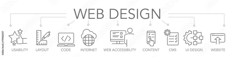 web design concept - thin line icons vector illustration web design concept - thin line icons vector illustration