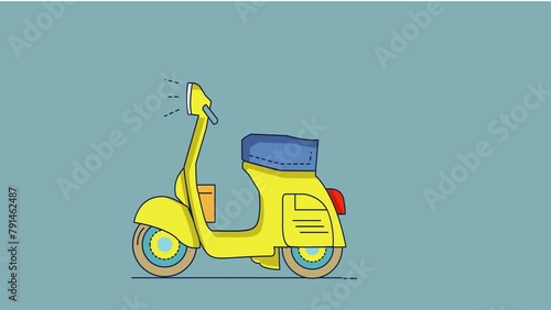 Looping animation of a yellow scooter motorbike on a light blue background