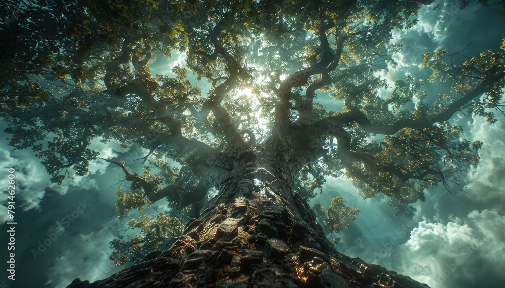 Fototapeta premium An ancient tree bathed in sunlight