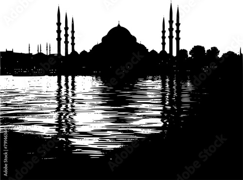 Silhouetted Istanbul Skyline, Bold Horizontal Motif
