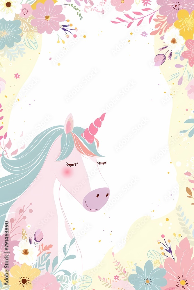 Obraz premium Pastel Unicorn Background Frame. Unicorn Invitation Templates
