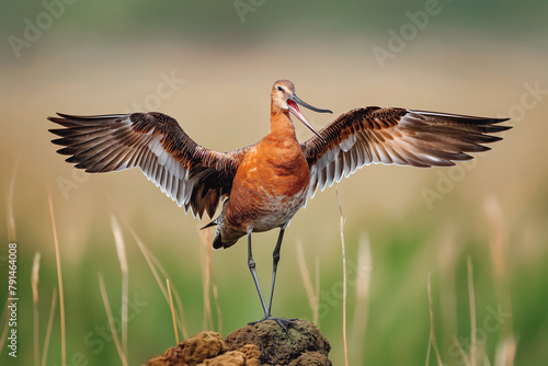 Black-tailed Godwit wader bird preparing for landing and calling photo