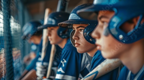 Games, fitness, and baseball with dugout guy thinking, training, and planning. Relax, collaborate, and workout in park stadium for focus, competition, or instruction.