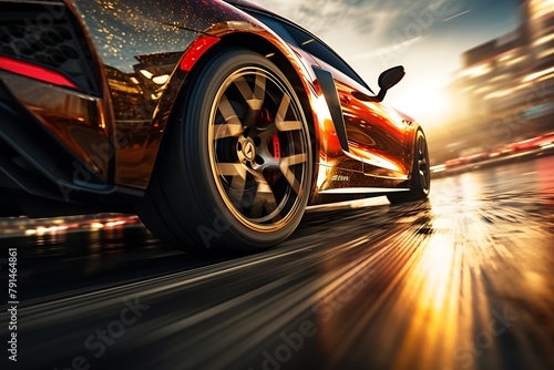 Sport car on the road with motion blur. 3d rendering.