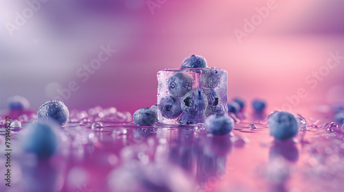 Blueberry in Ice Cube - Pink Gradient Studio Background