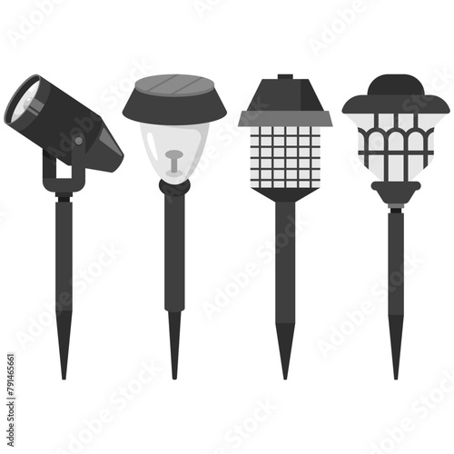 Garden lights vector cartoon set isolated on a white background.