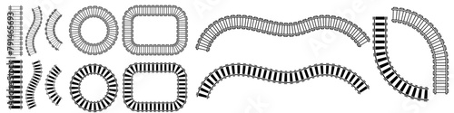 Railways icon vector set. Rails illustration sign collection. Train symbol. Locomotive logo.